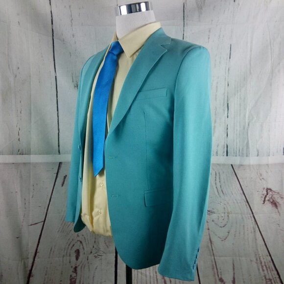Boohoo Man 36R Polyester Blend Skinny 2 Button Teal 2pc Suit - Picture 11 of 15